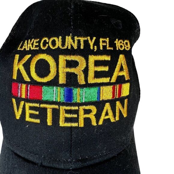 Korea Veteran Adult Adjustable Black Strapback Embroidered Cap Lake County FL - Picture 2 of 4
